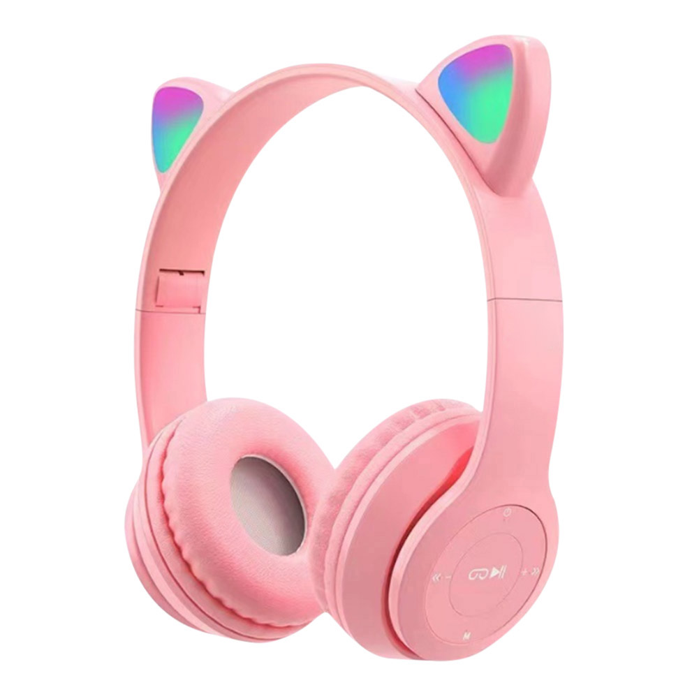 Gaming-headset Cat Ear Flitslicht Leuke kattenoren Bluetooth draadloze hoofdtelefoon Stereo Bass-headsets voor kinderen en volwassenen: Roze