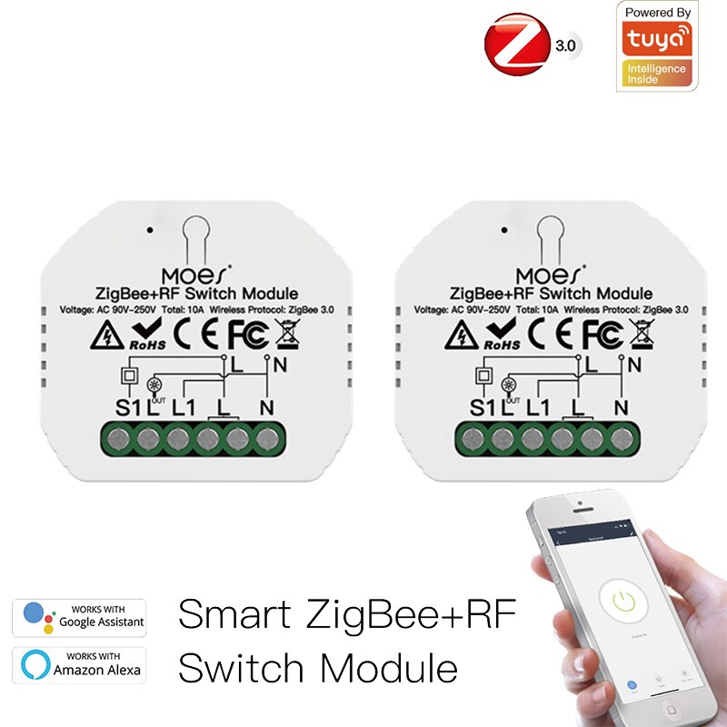 Tuya ZigBee 3.0 Smart Light Switch Module Smart Life Tuya Remote Control Work With Google Assistant Alex Yandex Smart Home: 2piece
