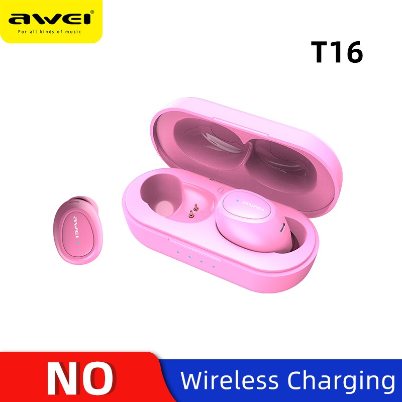 AWEI T6C Mini TWS In Ear Draadloze Bluetooth Oordopjes Waterdicht Met Dual Mic Sport Noise Cancelling Gaming Oortelefoon Auriculares: Pink T16