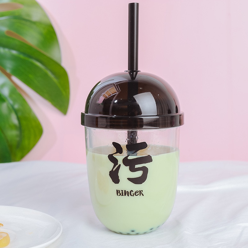 400ml plast perle mælk te kop med dække halm kop til iskaffe juice boble boba sodavand cocktail fest