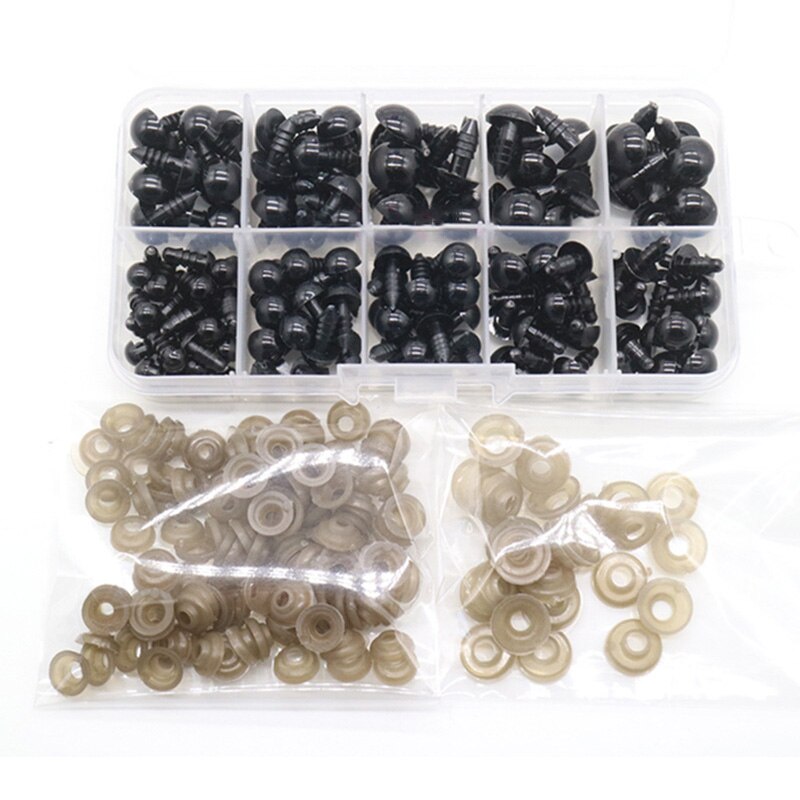 1Box Multipurpose Safety DIY Plastic Black Eyeball Doll Accessories for Toys 6mm 8mm 9mm 10mm 12mm