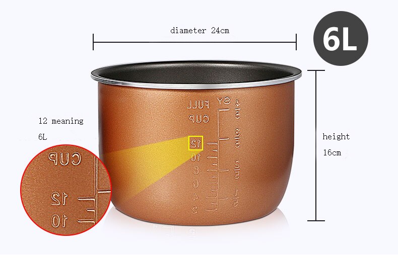 Electric pressure cooker liner multicooker bowl 4L/5L/6L liter non-stick pan double spray thickening: 6L