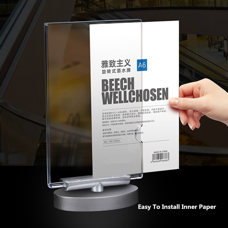 A5 Double Side Rotating Table Acrylic Menu Paper Sign Holder Display Stand Table Number Price Display Frame