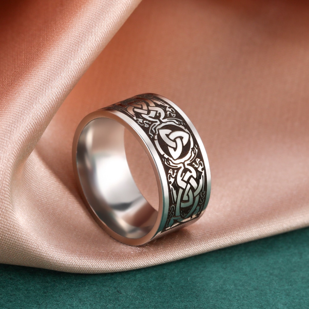 Skyrim – bague à nœud en acier inoxydable pour hommes et femmes, anneau de doigt Vintage nordique Viking, amulette Talisman, bijoux