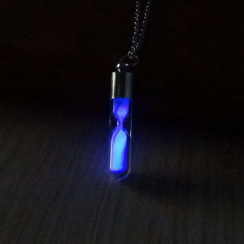 Glow In The Dark Hourglass Necklace Glass Pendant Necklace Silver Chain Luminous pendant Jewelry Women Gem Accessories: Hourglass Purple