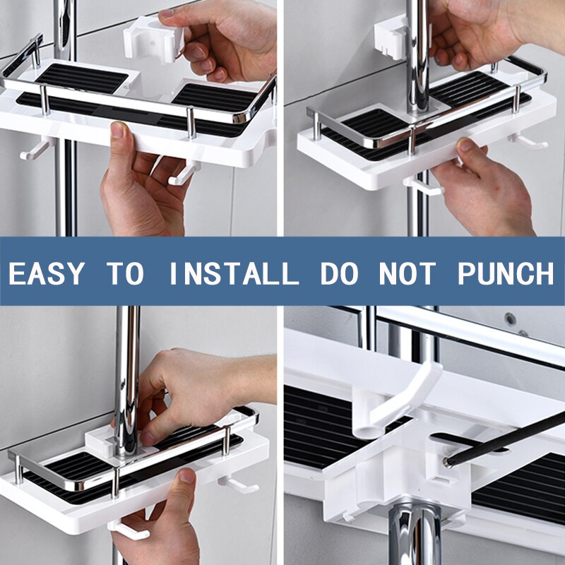 Wall Household Item Bathroom Shower Holder Rack Organizer Bathroom Shelf Shampoo Tray Stand No Drilling Floating Shelf for Shelf