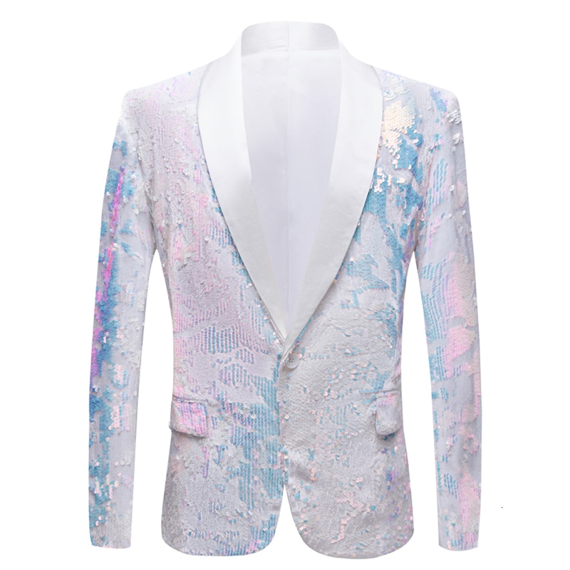 Pyjtrl menn ren hvit fløyel fantasy farge paljetter blazere nattklubb sangere bryllup brudgom prom smoking slim fit dress jakke: Oss størrelse  s 38r