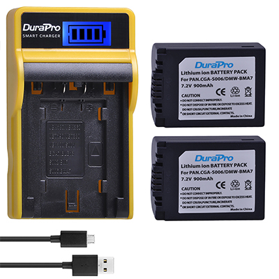 1pc DMW-BMA7 CGA-S006 900mAh Li-ion Battery + LCD USB Charger For Panasonic Lumix DMC FZ7 FZ8 FZ18 FZ28 FZ30 FZ35 FZ38 Camera: 2 Battery Set