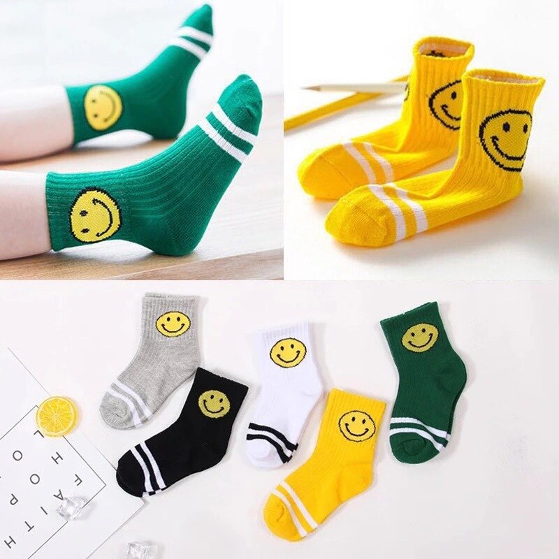 5 Pairs Kinderen Herfst Sokken Winter Kinderen Katoen Cartoon Lachend Gezicht Baby Meisjes Jongens Mode Sokken Maat 1 2 3 4 5 6 7 8 9 jaar