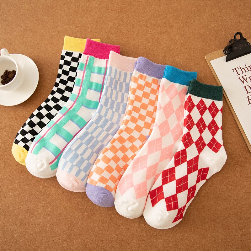 Calcetines de cuadros a cuadros para mujer, medias de tubo deportivas de , color rojo, pequeño