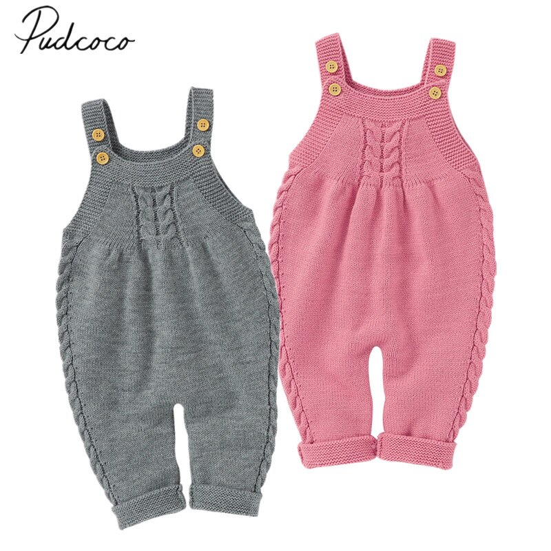 Mameluco de punto para bebés y niñas, mono holgado con de botones y tirantes sin mangas, Unisex, para Otoño e Invierno