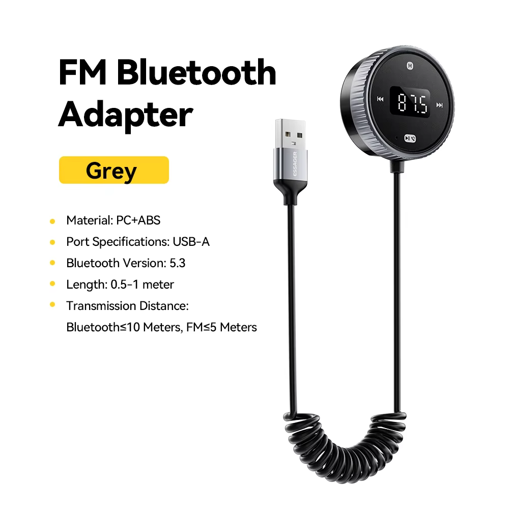 Essager Bluetooth 5.3 FM-Sender 3,5 mm AUX-Buchsen für Audio--Musikempfänger, integriertes Mikrofon, Freisprecheinrichtung, LED-Anzeige, unterstützt TF-Karte: Default Title