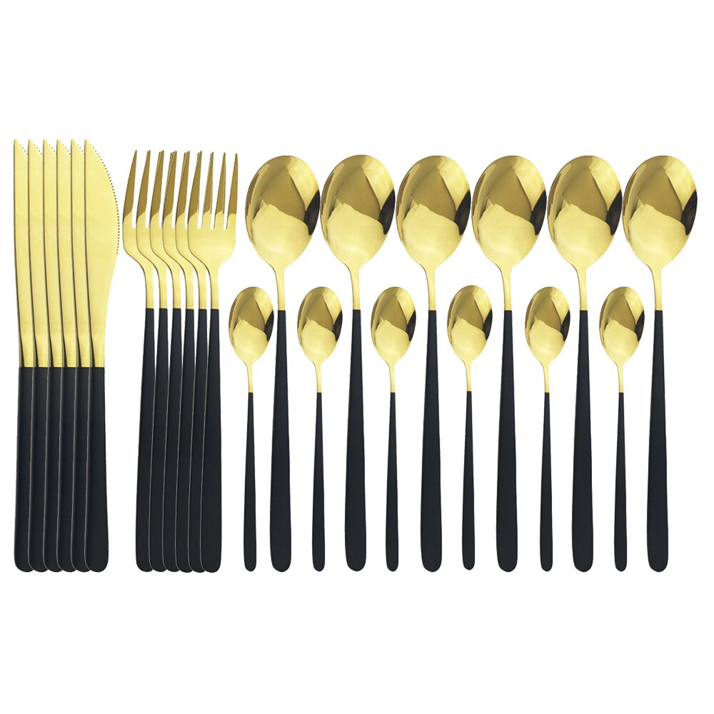 6einstellen Gold Besteck einstellen 18/10 Edelstahl Geschirr Besteck einstellen Küche Lebensmittel Koreanische Messer Gabel Teelöffel Messer Besteck einstellen: Schwarz Gold