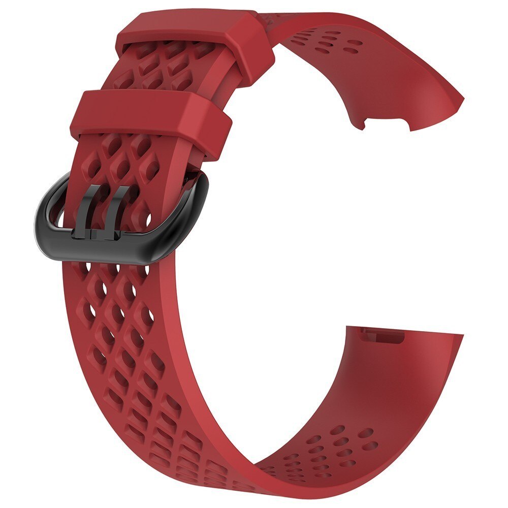 Erstatningsbånd til fitbit charge 3 rem silikonebånd til fitbit charge 4 åndbar urrem til fitbit charge 4/3 bånd: Rød / S (140-180) mm