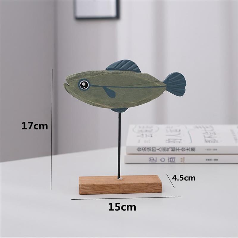 Garden Wooden Fish Ornaments Fish on Stand Decor Fish Statue Desktop Decoration for Home Office Bar
