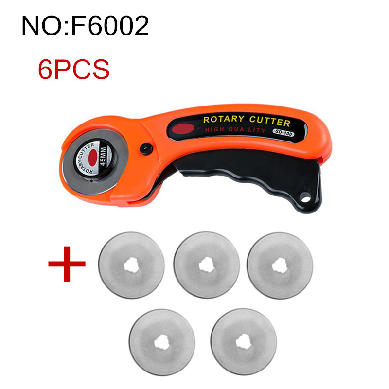 45mm Rotary Cutter, Soft Grip Comfort Loop Handle Roller Knife Self Healing Cutting Mat Set for Patch Work Sewing DIY Accessory: F6002 6PCS