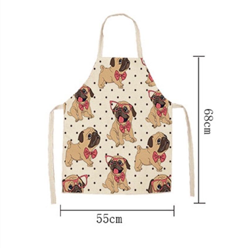 Fuuny Apron Bulldog Dachshund Pug Dog Printed Kitchen Apron for Woman Cotton Linen Bib 53*65cm Home Cooking Baking Cleaning Tool