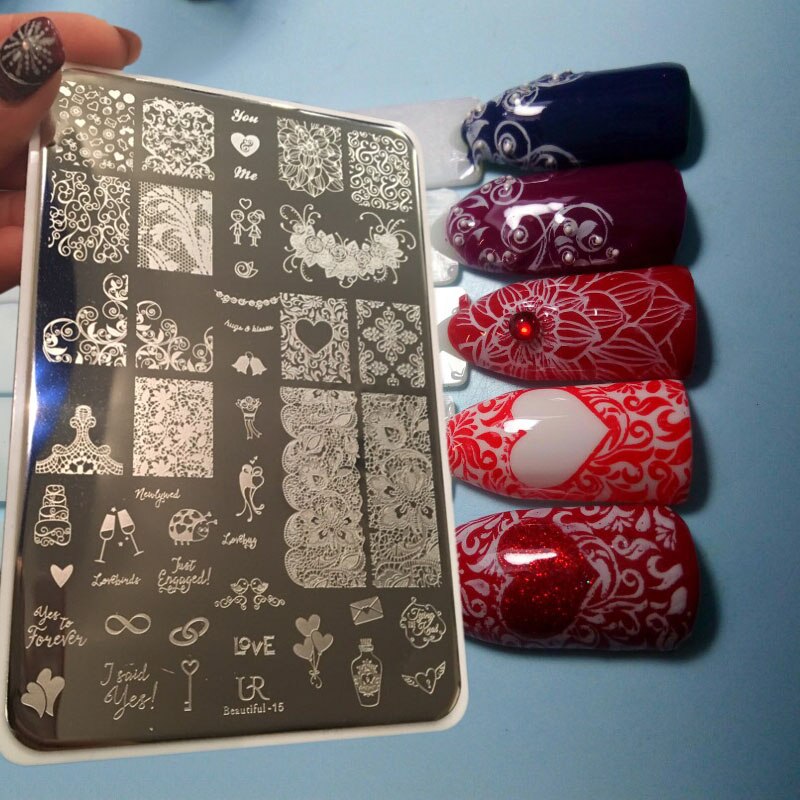 Plaques d&#39;estampage pour ongles, 14.5x9.5cm, 1 x tampon mixte en acier inoxydable, modèle pour Nail Art, outils de manucure