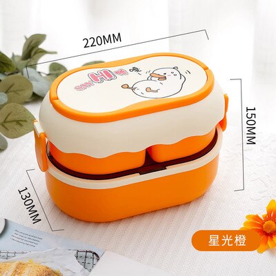 Cartoon Lunch Box Double-Layer Student Lunch Box Portable Large-Capacity Microwaveable Lunch Box Fruit Food Container Box: YELLOW