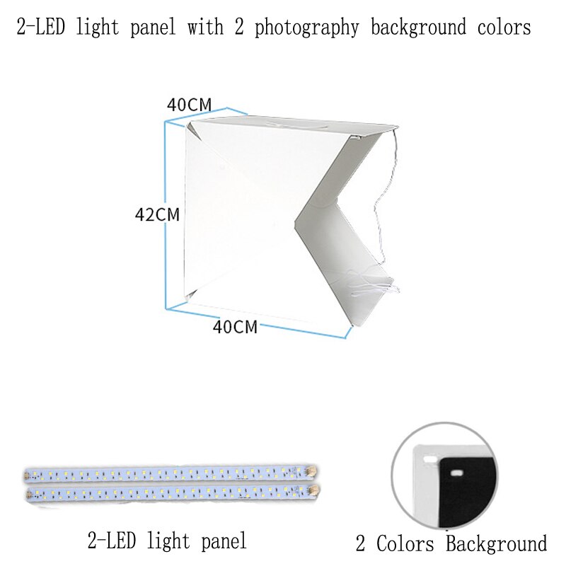 Dual LED Panels Mini Folding 40CM Lightbox Photography Photo Studio Softbox Light With Photo Background Kit Light box for DSLR: RL005-2