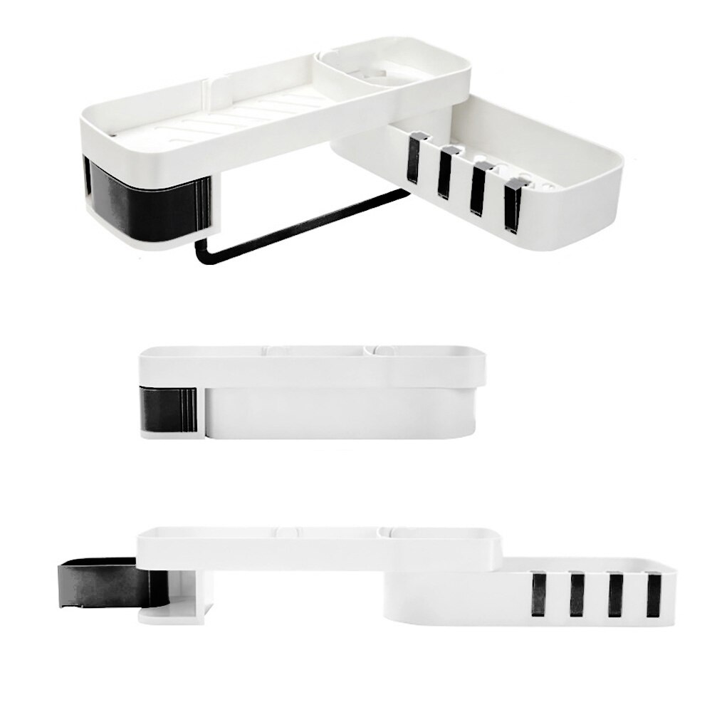 Plastic Badkamer Plank Organisator Snap Hoekkast Caddy Badkamer Hoekkast Douche Opslag Muur Houder Shampoo Houder: white and black