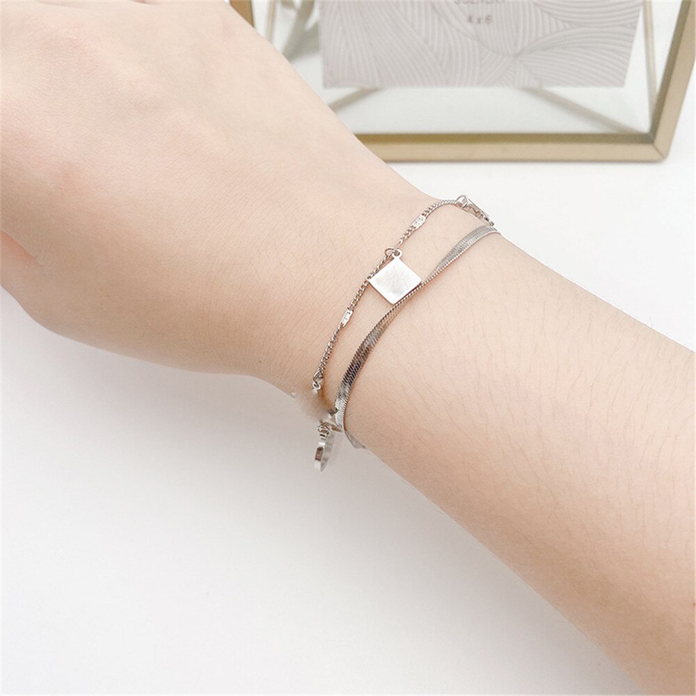 Non-fading Hollow Flower Double-layer Handmade Jewelry Bracelet 316L Titanium Steel Chain & Link Bracelets Metal Stainless Steel