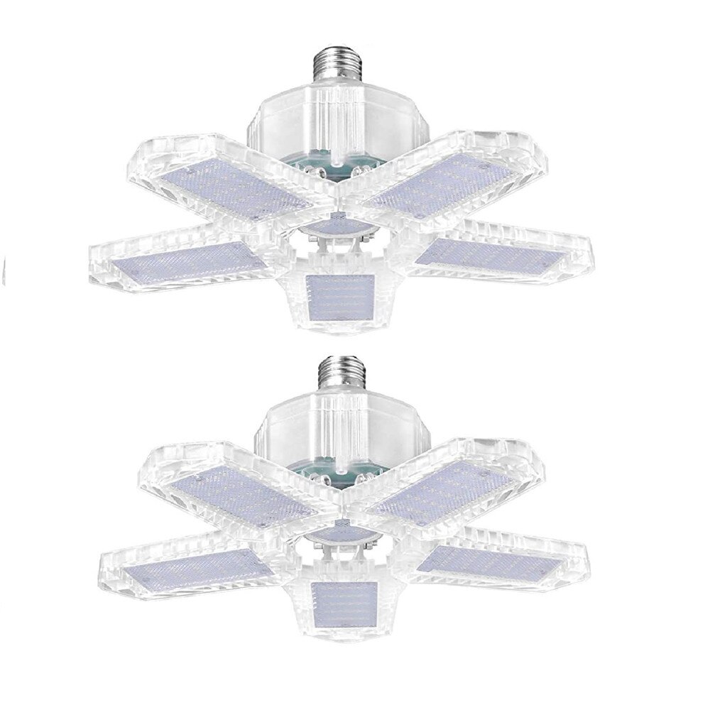 LED Garage Light E26/E27 Deformable Ceiling Light Warehouse Lighting Bulb with 5 Adjustable Panels For Home Workshop: 2pcs Clear
