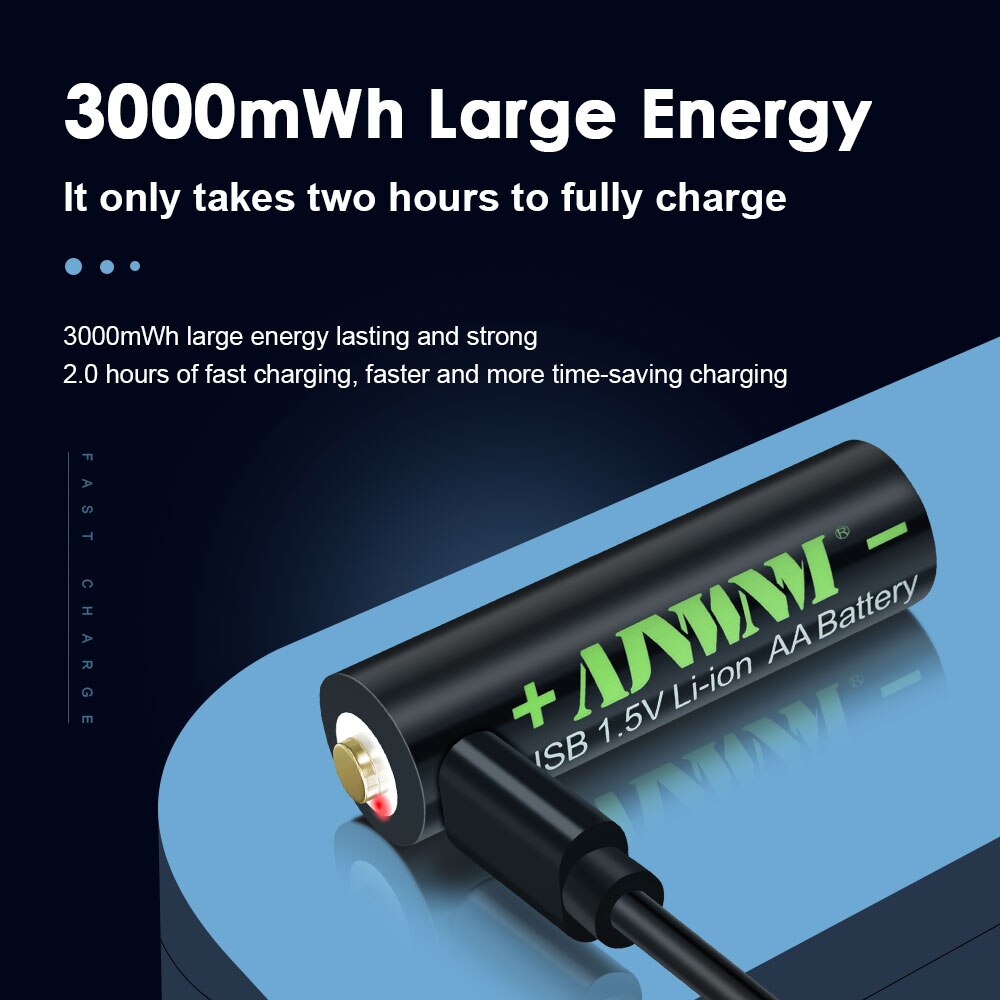 Ajnwnm 1.5v aa usb genopladeligt li-ion batteri 3000 mwh batterier aa til fjernbetjening trådløs mus + usb kabel