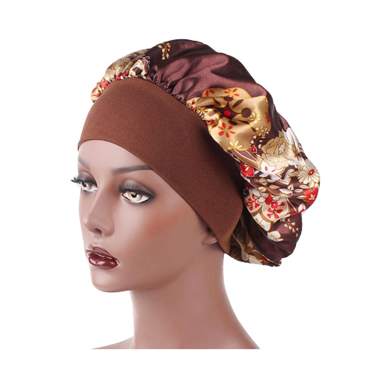 Gorro de satén para el pelo, gorro de ducha para dormir, diadema ancha de satén con gorro de noche, de Peinado Herramienta, 56-58cm: Marrón