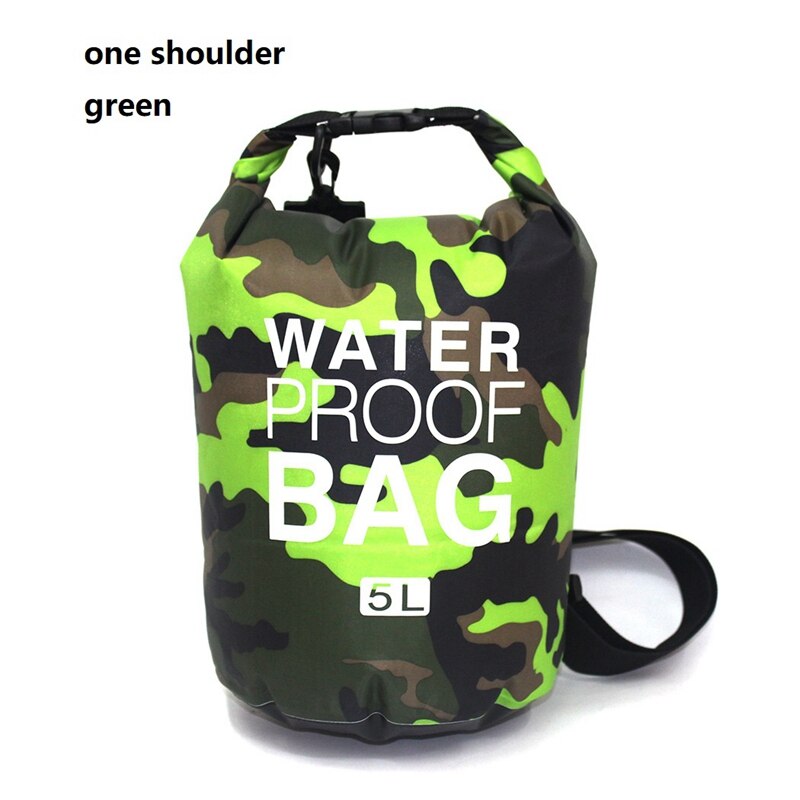 5L 10L 15L 20L 30L PVC Waterproof Swimming Dry Bag Camo Outdoor Foldable Men Women Beach Diving Bag Rafting River Ocean backpack: 5L green shoulder