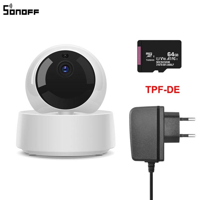 Sonoff-câmera de segurança sem fio, wi-fi, ip 1080p, babá eletrônica, alarme, câmera inteligente, vigilância: DE and 64G TF Card