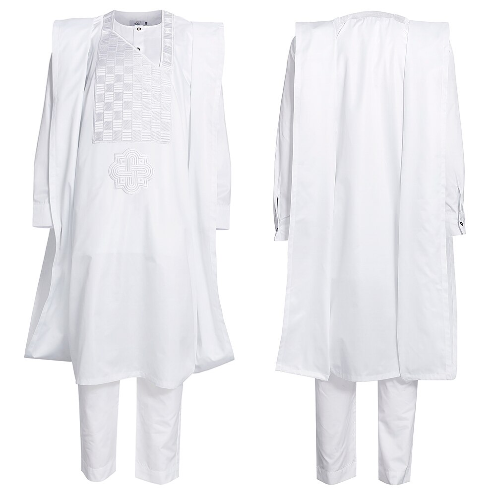 H &amp; d africano roupas dos homens tradicional festa de casamento muçulmano agbada bordado robe camisa calça terno 3 pcs conjunto boubou africain homem