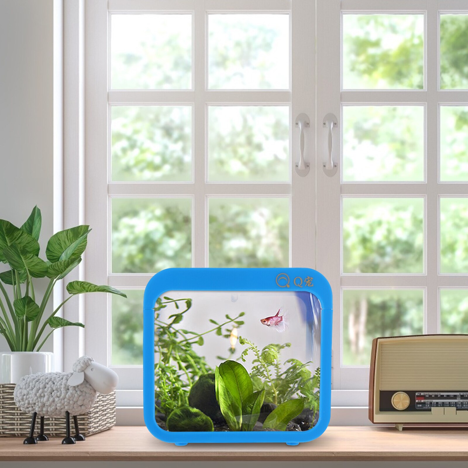 Plastic Fish Tank Desktop Aquarium Ornament Mini Incubation Fish Tank Fish Battle Case with Light