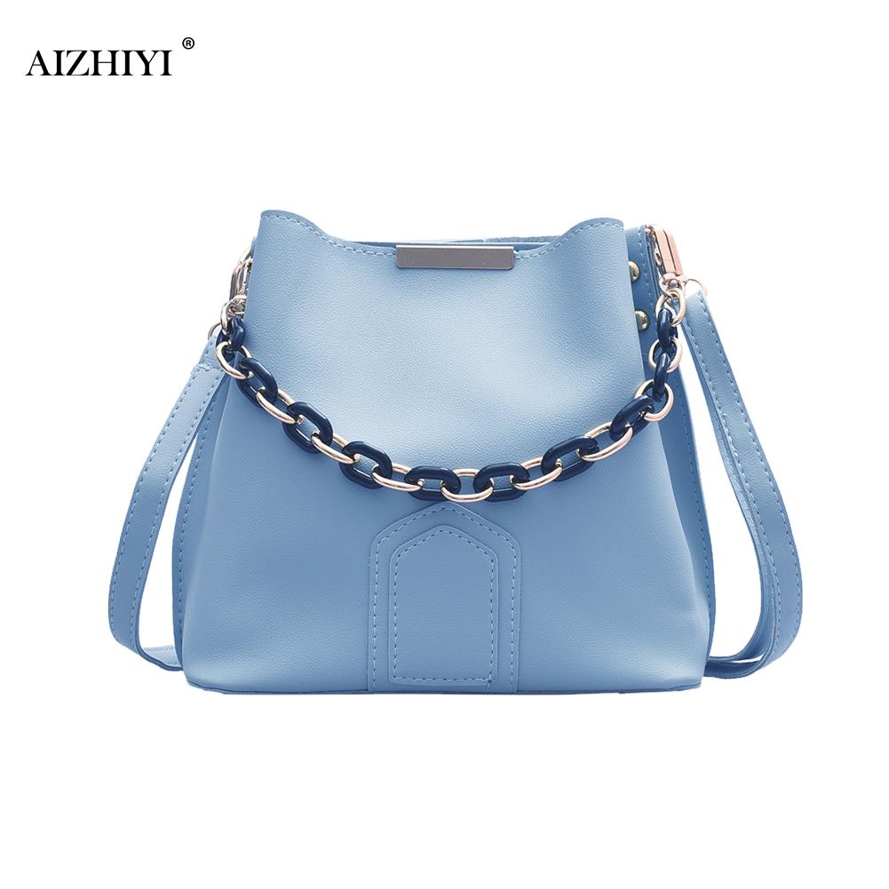 Afslappet crossbody taske populær simpel kvindelig daglig taske kvinder solid pu læder kvindelig kæde bøtte skulder pose