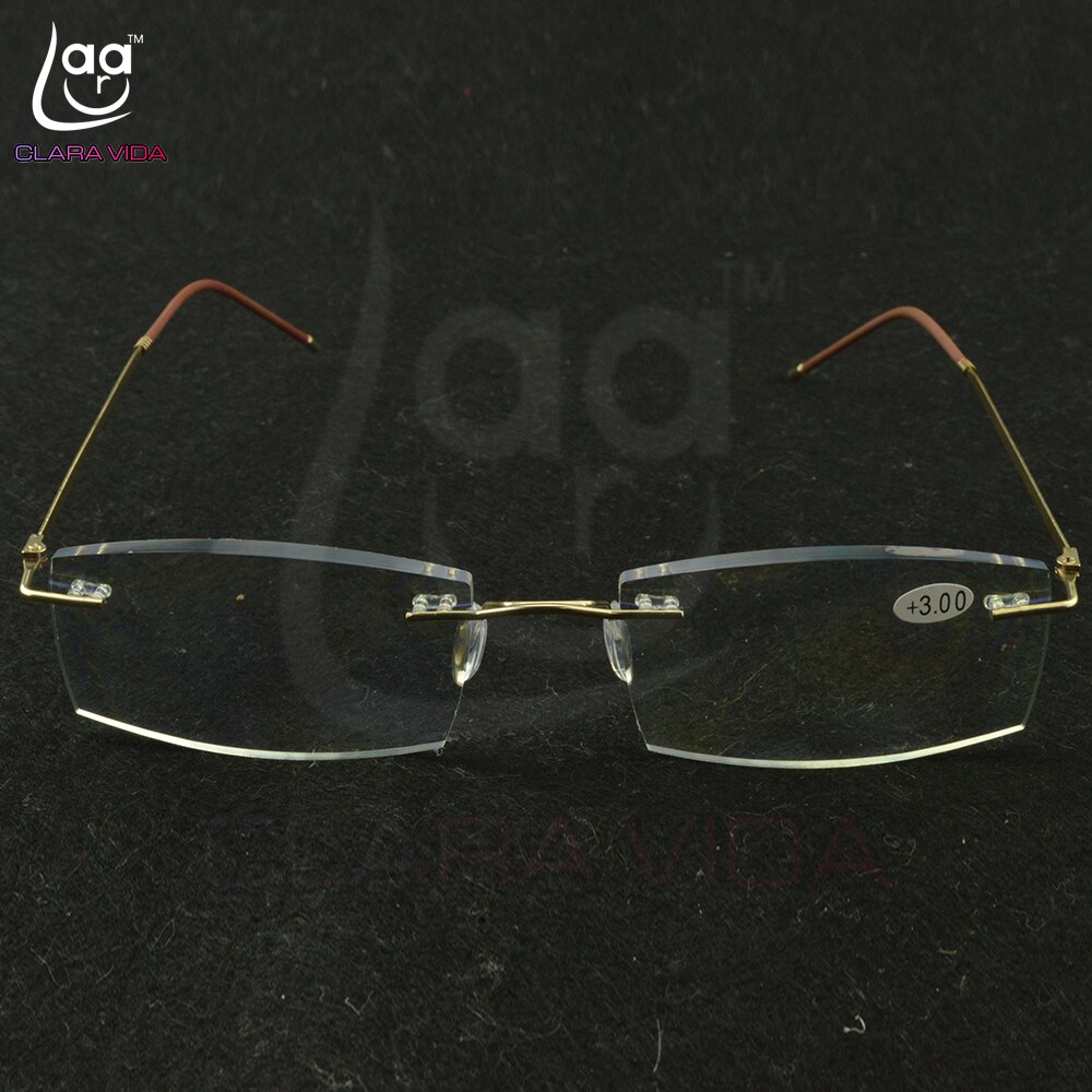 Titanium montuur ultralicht geheugen gouden montuur coating lenzen heren dames randloze leesbril 0.75 1 1.5 1.75 2 2.25 to 4: +375