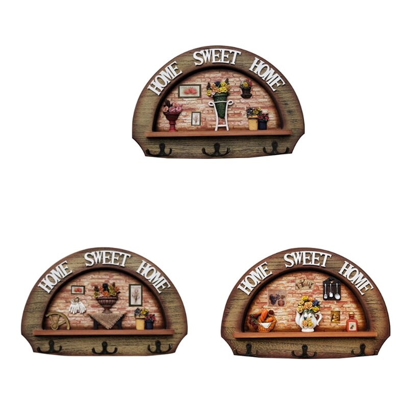 Mediterrane Stijl Retro Hout Kleerhanger Muur Gemonteerde Kapstok Sleutelhouder Hoed Sjaal Handtas Opslag Hanger