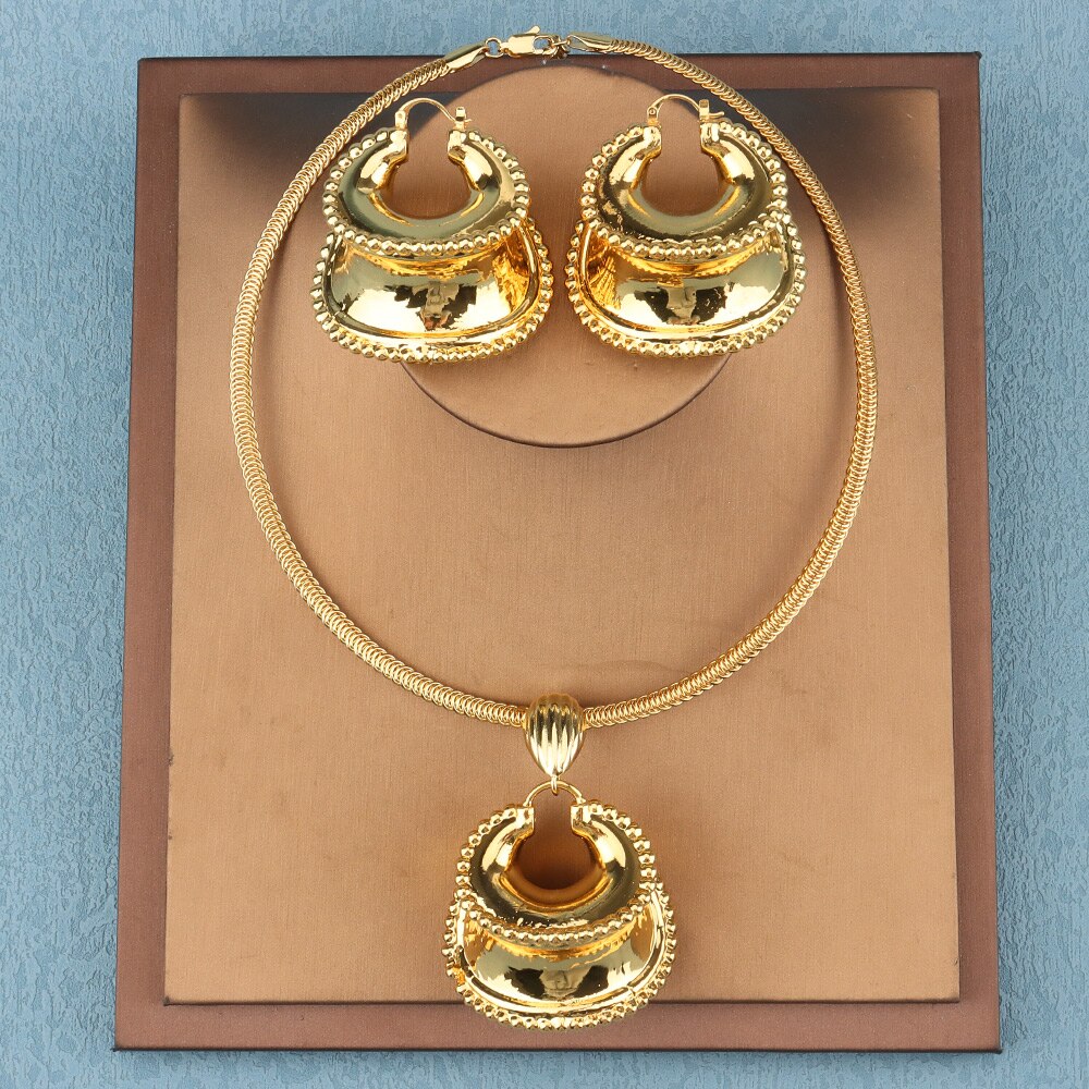 Ensemble de bijoux africains pour femmes, boucles d&#39;oreilles de mariage, dubaï, pendentif collier pour mariée, accessoire nigérian plaqué or: jewelry set