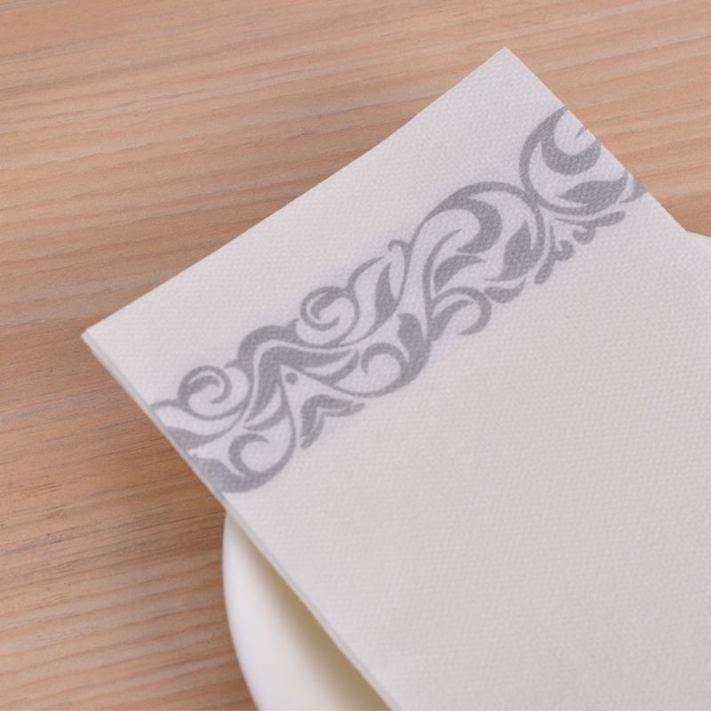 Disposable Linen-Feel Guest Towels - Decorative White Hand Towels, Silver Floral Cloth-Like Paper Napkins