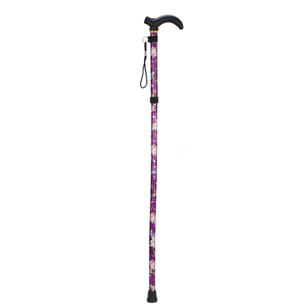 Aluminum alloy mountaineering stick folding telescopic five legged walking stick portable walking stick light walking stick: violet