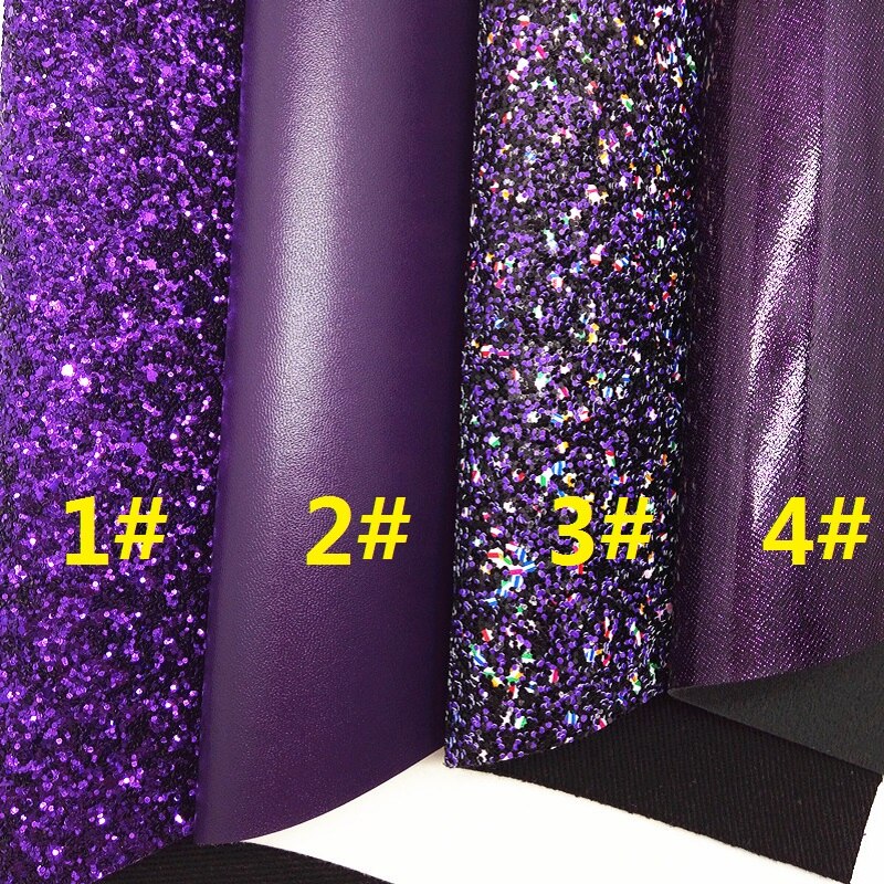 Purple Glitter leather, Plain Soft Faux Leather, Smooth Glitter Fabric For Bow A4 21x29CM Twinkling Ming KM149: 1 set