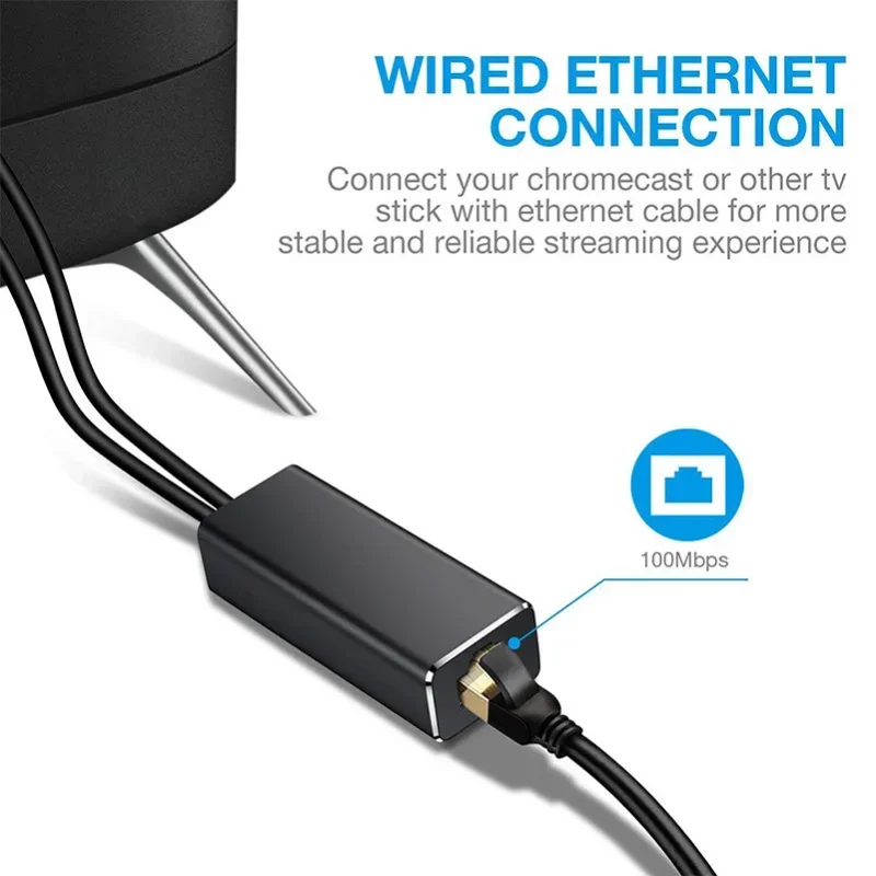 1pcs Ethernet Network Card Adapter Micro USB Power to RJ45 10/100Mbps for Fire TV Stick Chromecast for Google