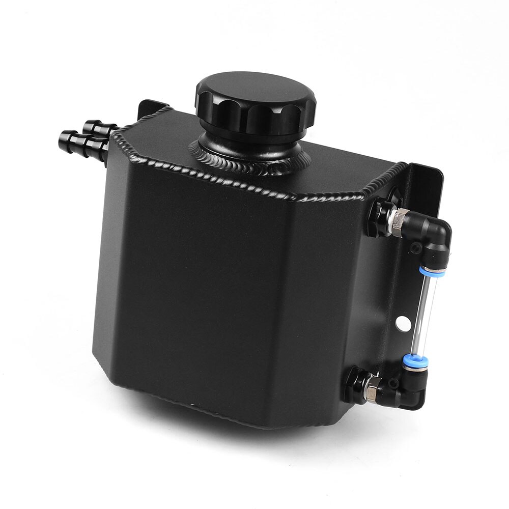 Universal 1L Alloy Aluminium Engine Oil Catch Can Breather Tank Radiator Overflow Tank: black