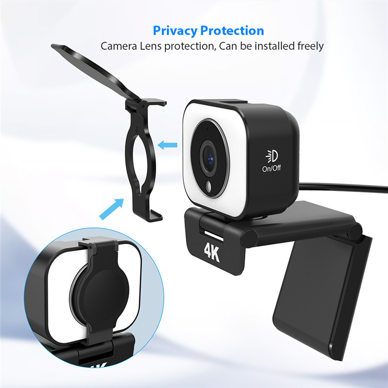 4K Webcam 1080P HD Web Camera With Mic Tripod For PC,Autofocus Fill Light Camera for Live Broadcast Video Calling Conference