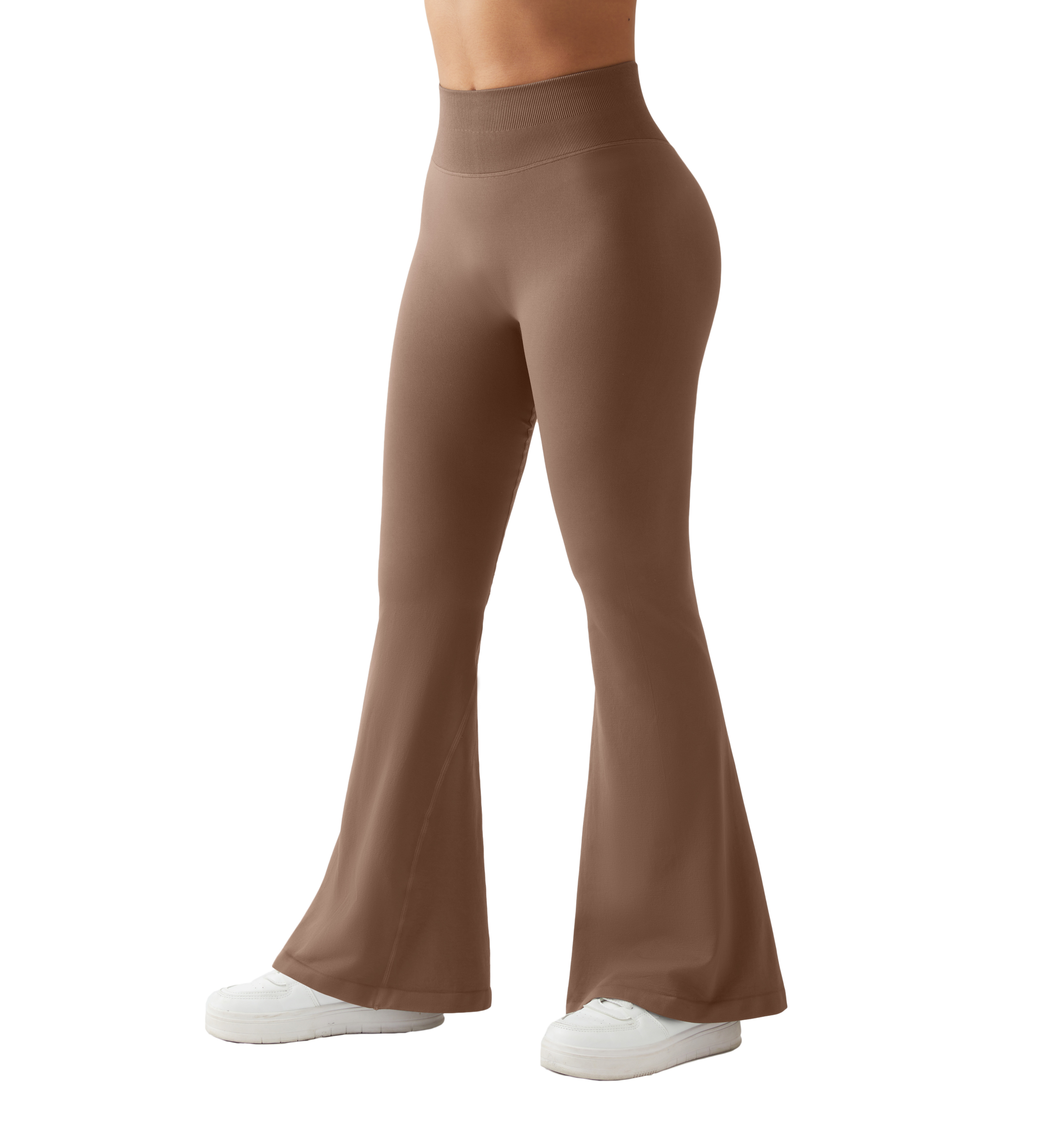 aufflackern Gamaschen Frauen Yoga Hosen Yoga Hosen Breite Bein Hohe Taille Fitnessstudio Fitness Hosen lässig Streetwear Sport Ausgestelltes Hosen Damen: XL / Sandstein