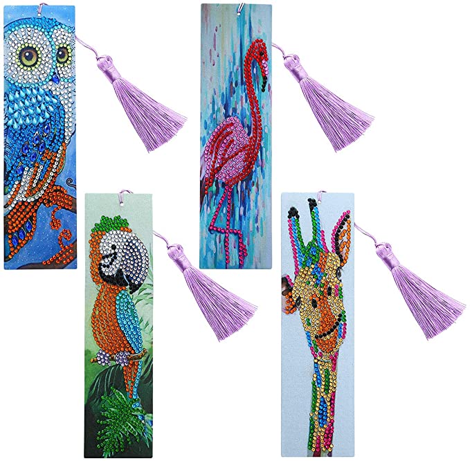 5D Diamond Painting Bookmarks Flower Butterfly Kits for Adults DIY Bookmarks with Tassel Arts Crafts Set Rhinestone Dot: 04-4 PIECES