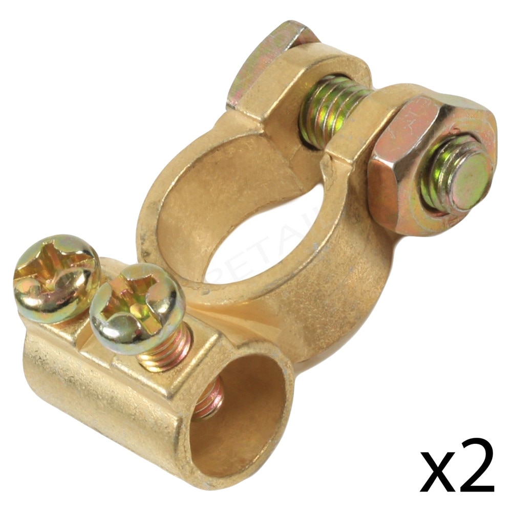 Car Battery Terminals Clamps Pair Screw Connection Positive & Negative Brass