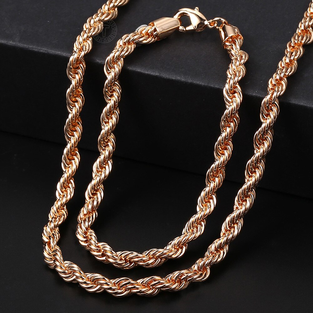 Bredde 5/6mm 585 rose guld reb kædesmykker sæt snoet halskæde armbånd til kvinder mænd smykker  cs19