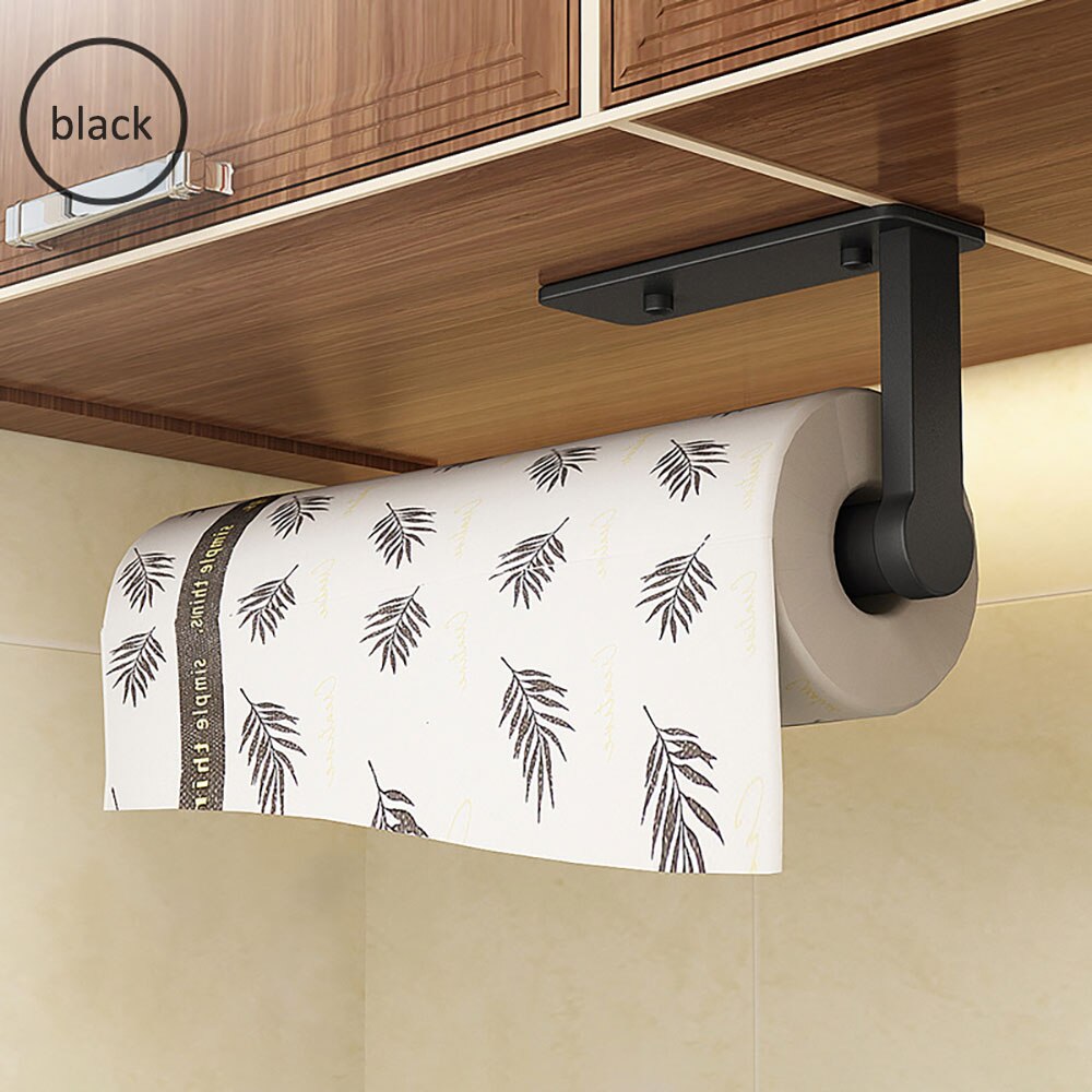 Punch-Free Black Kitchen Accessories Organizer Cling Film Rack Aluminum Napkin Hanger Bathroom Space Tissue Holder: Black