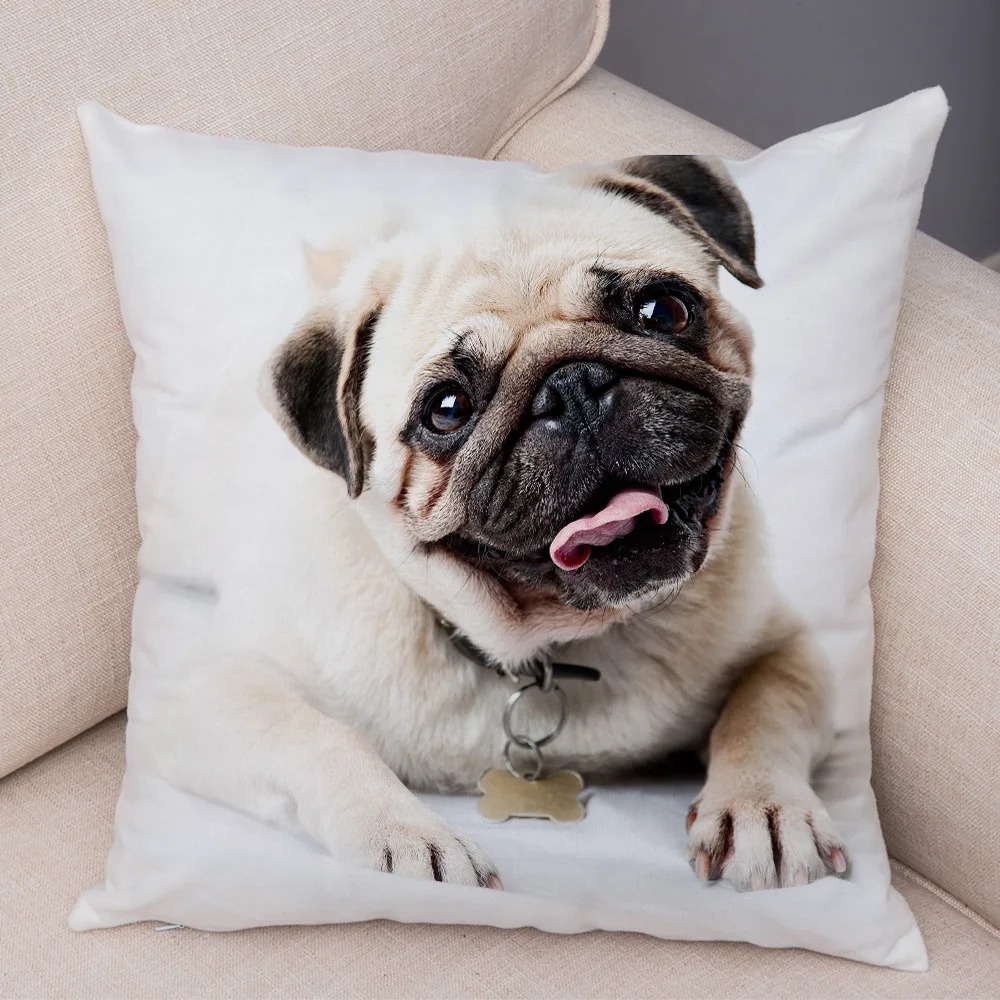 Cute Pug Dog Cushion Cover Both Sided Print Decor Pet Animal Pillowcase for Car Sofa Home Car Soft Plush Throw Pillow Case: 470*740mm / Navy Blue