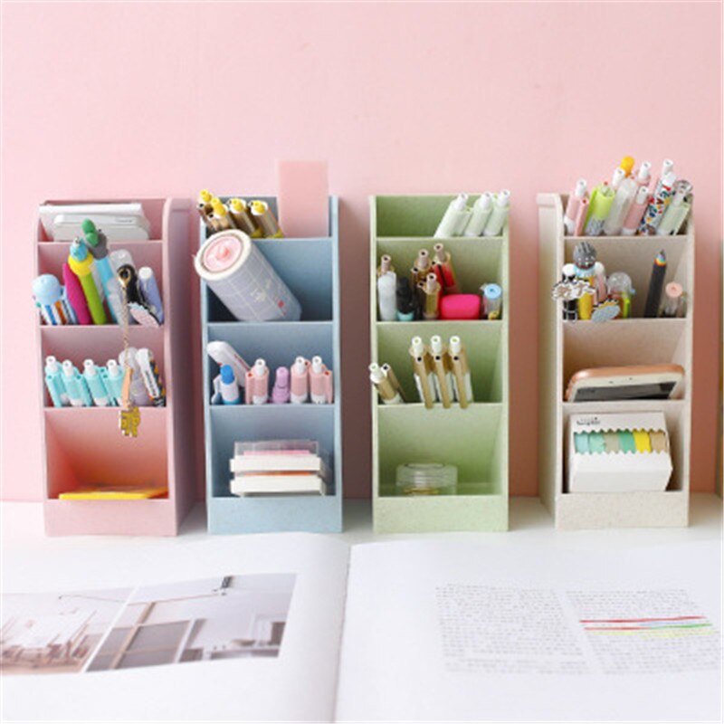 Large Capacity Desk Pen Holder Plastic Desk Organizer Pencil Makeup Storage Box Desktop Office Pen Pencil Holder Stand Case